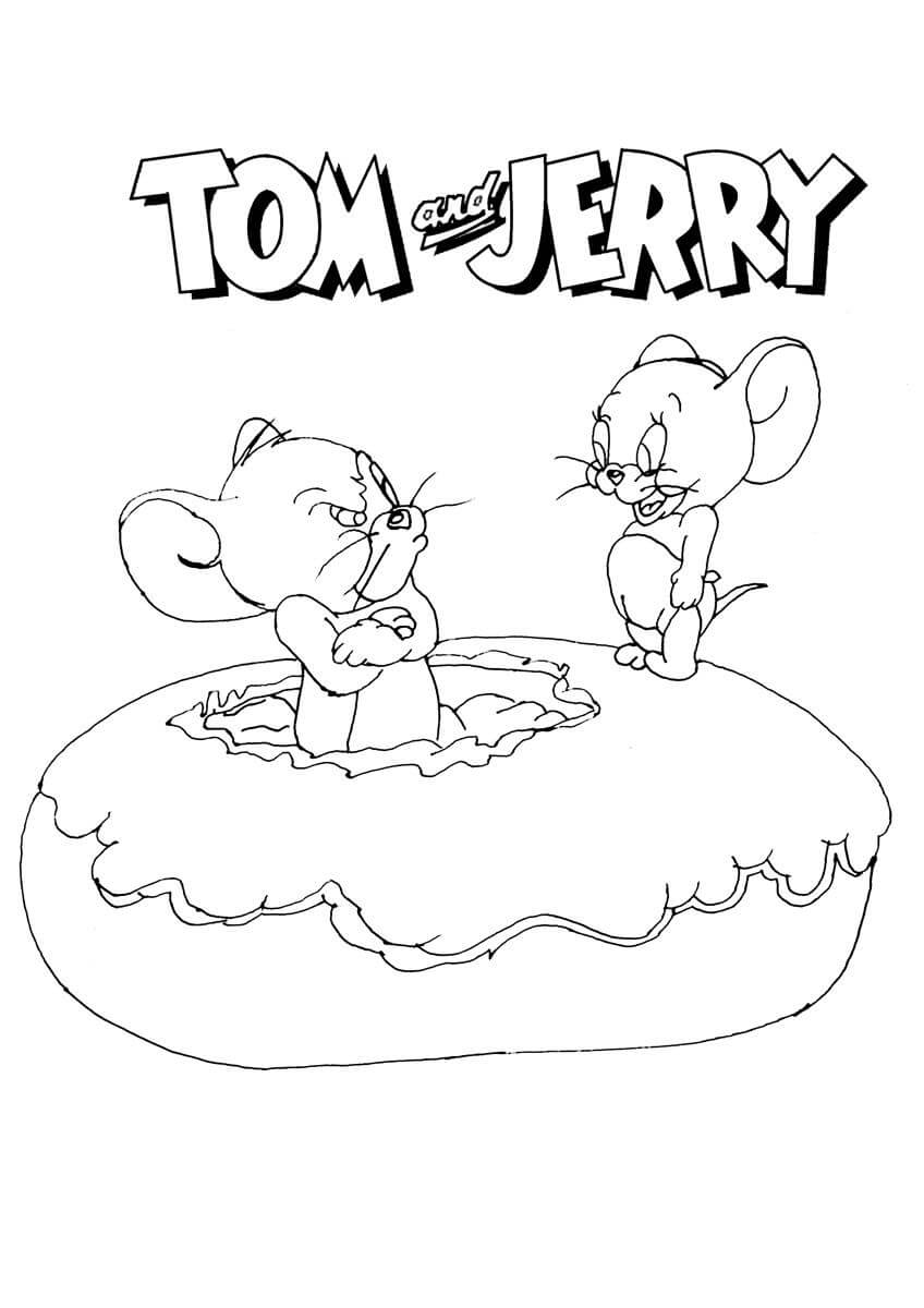 Desenhos de Jerry e Rato Branco com Donut para colorir
