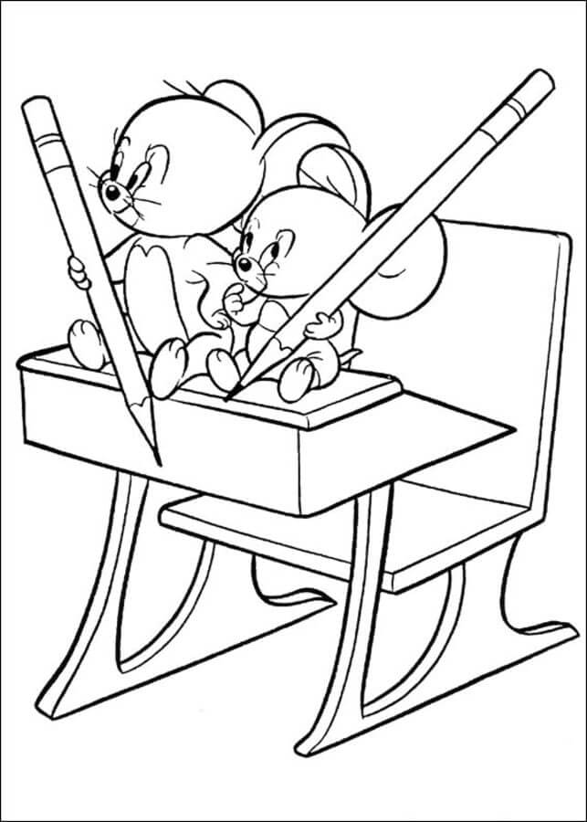 Desenhos de Jerry e Rato Branco segurando Lápis para colorir
