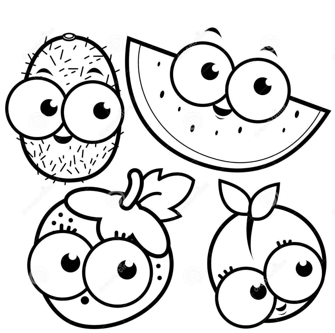 Kiwi e Fruta Fofa para colorir