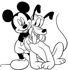Desenhos de Mickey Mouse Abraçando Plutão para colorir