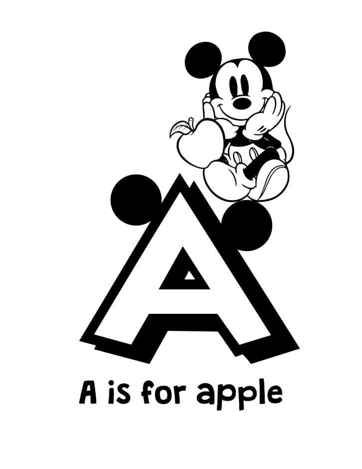 Mickey Mouse com A é para a Apple para colorir