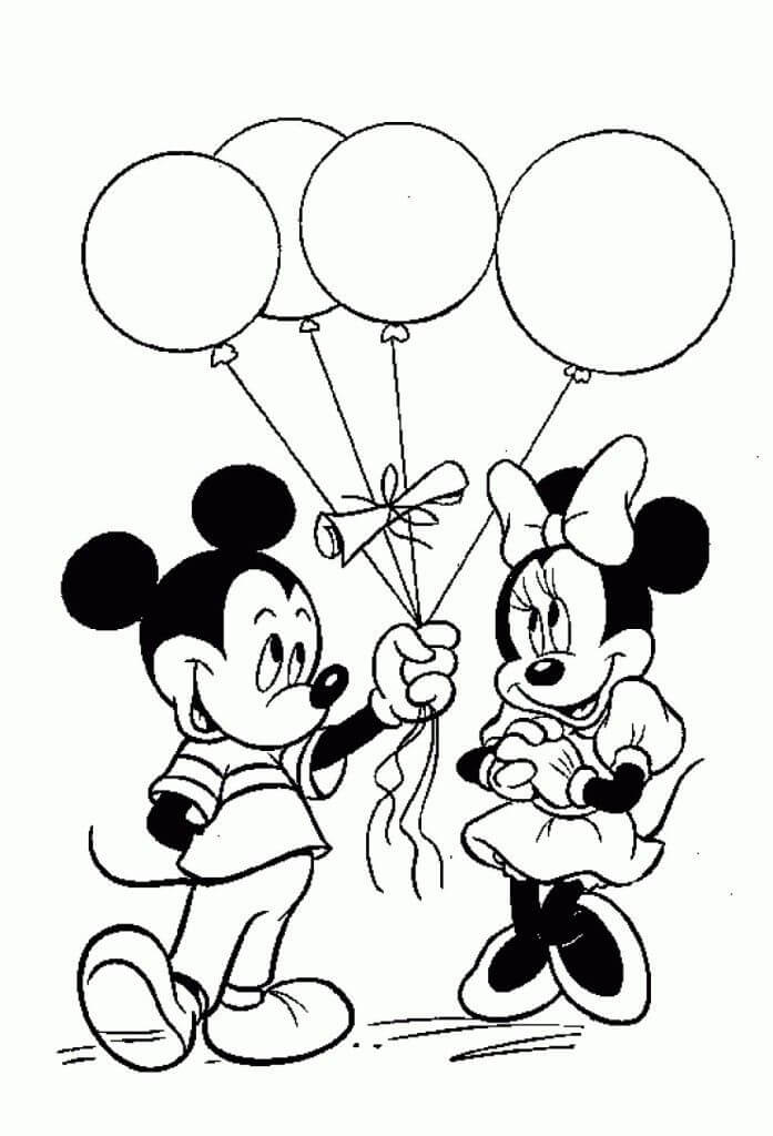 Desenhos de Mickey Mouse dá Balões à Minnie Mouse para colorir
