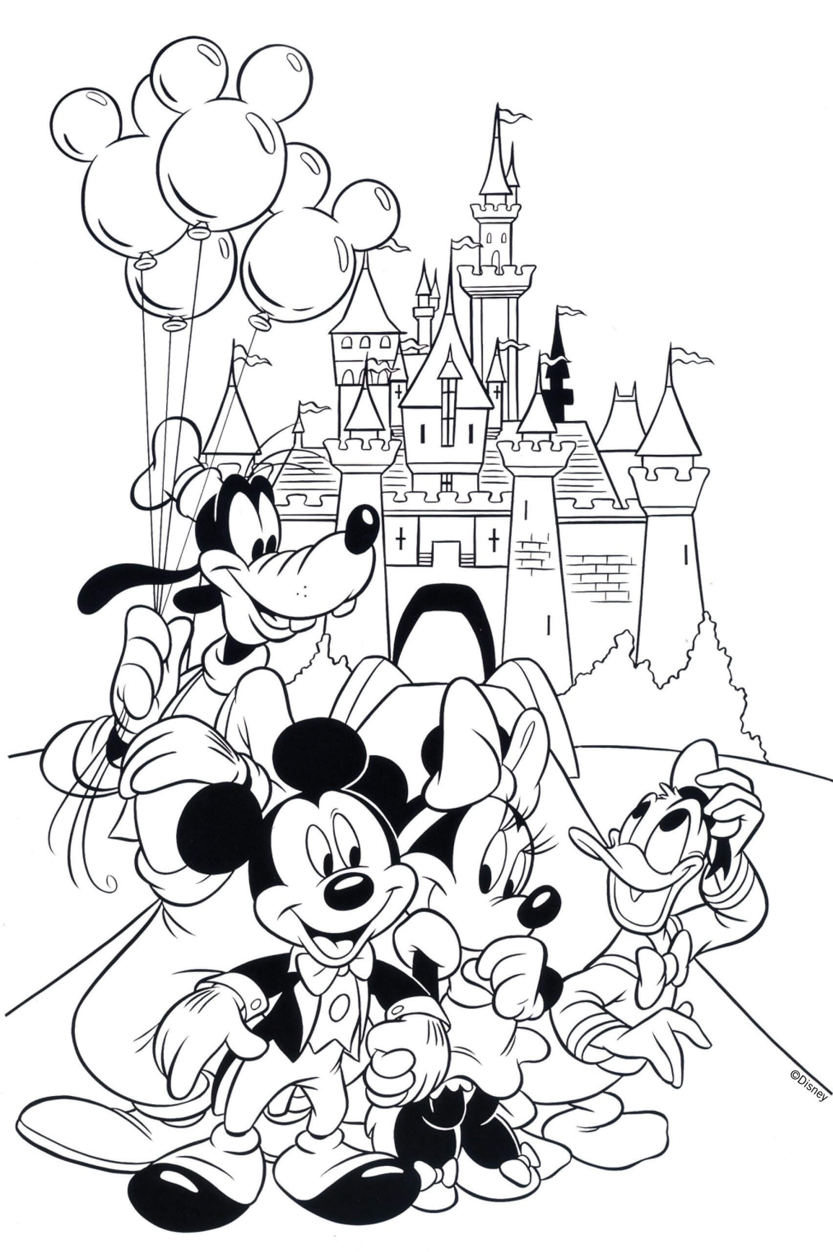 Desenhos de Mickey Mouse e Amigos com Castelo para colorir