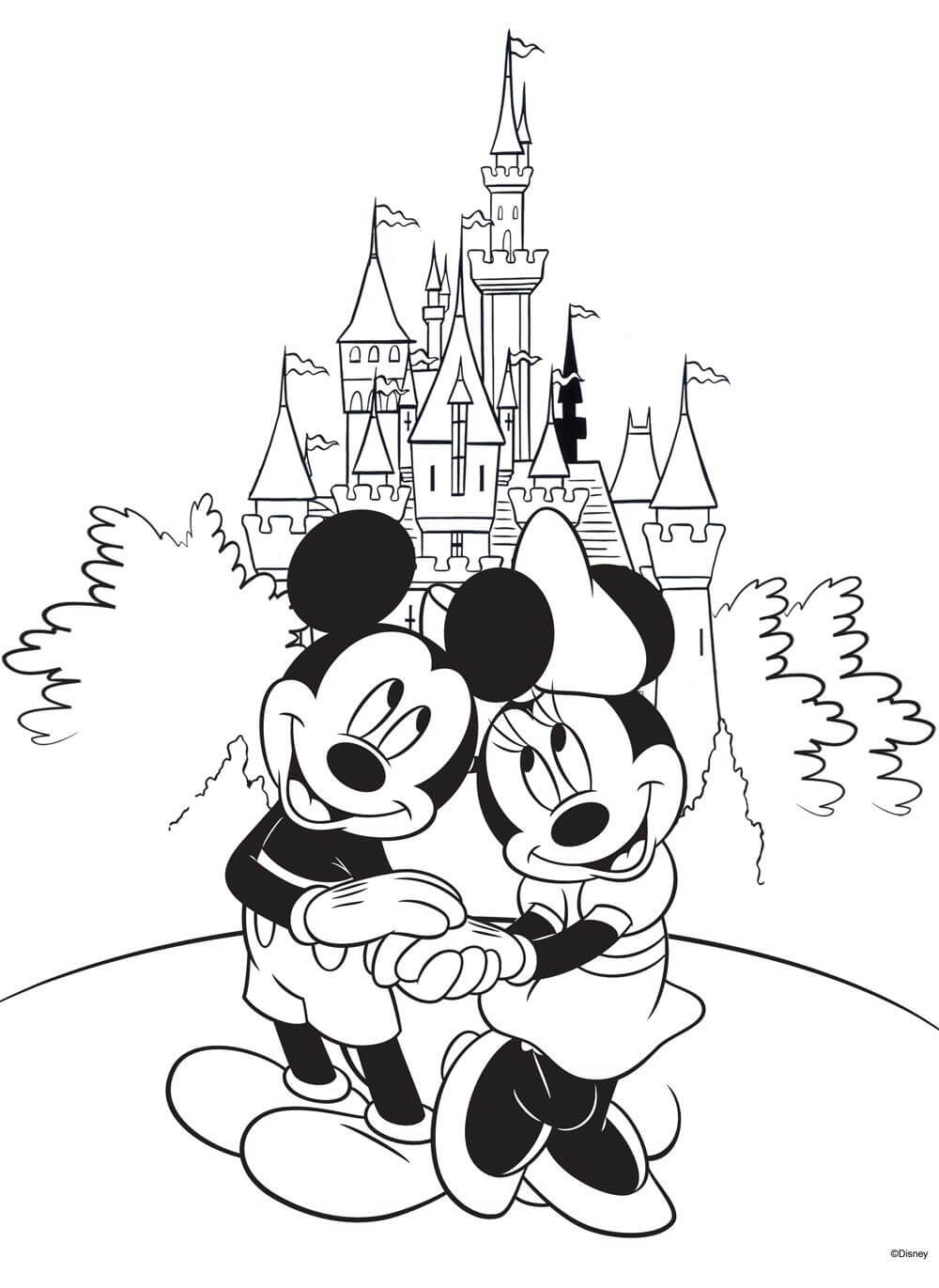 Mickey Mouse e Minnie Mouse com Castelo para colorir