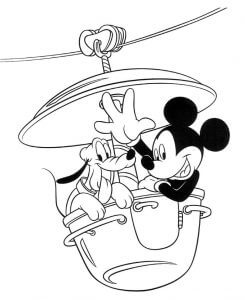 Desenhos de Mickey Mouse e Pluto Andam de Teleférico para colorir