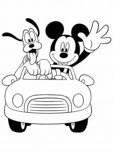 Desenhos de Mickey Mouse e Pluto Dirigindo Carro para colorir