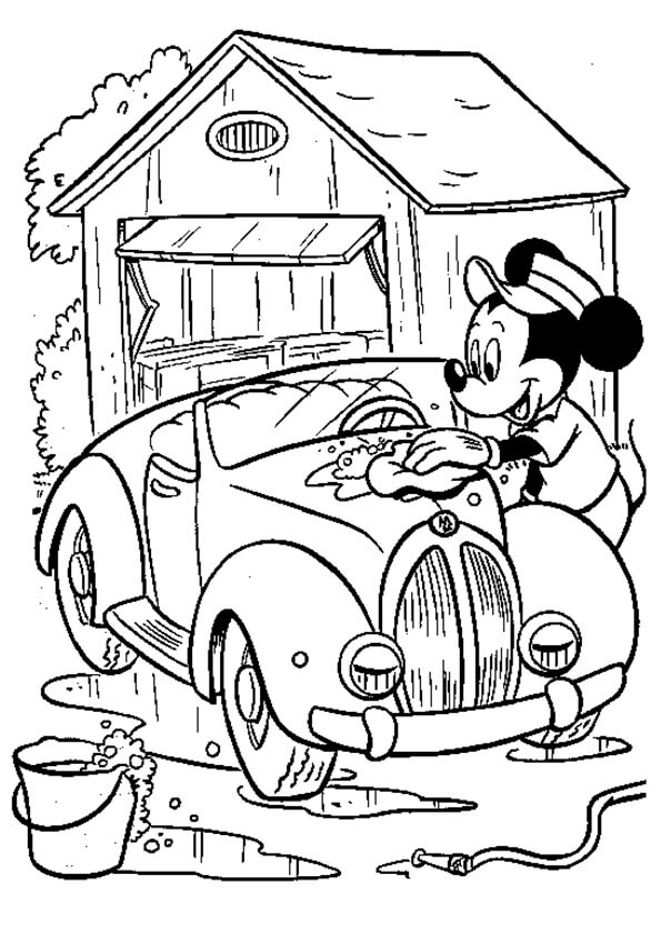 Desenhos de Mickey Mouse Lava o Carro para colorir