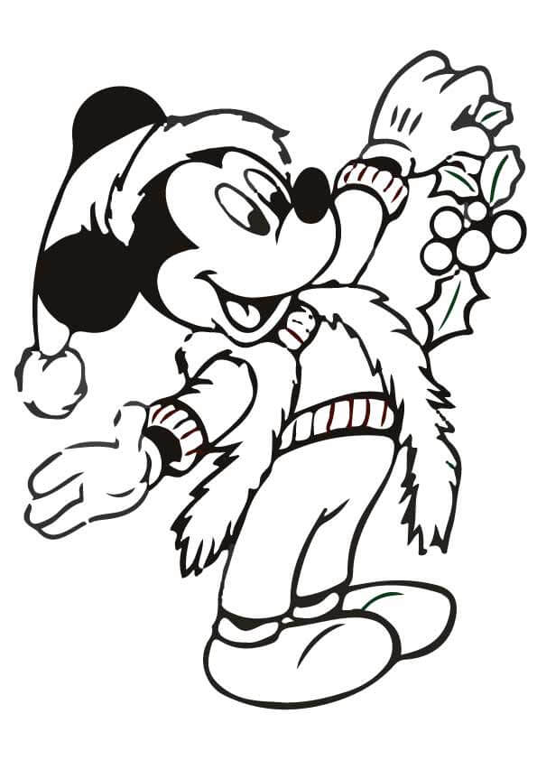 Desenhos de Mickey Mouse no Natal para colorir
