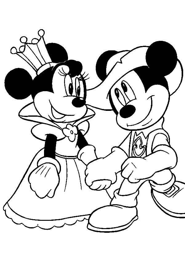 Desenhos de Rainha Minnie e Cavaleiro Mickey Mouse para colorir