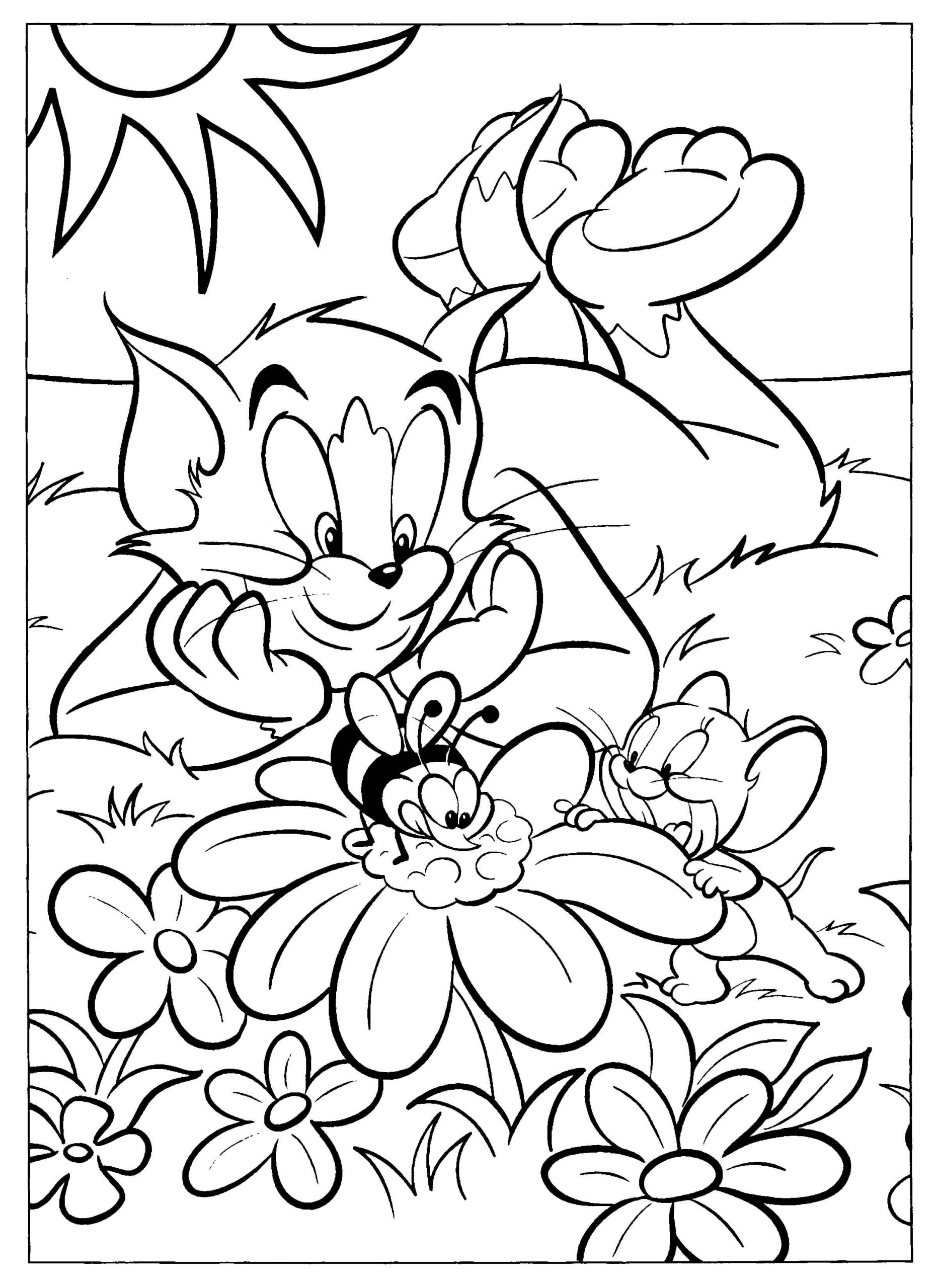 Desenhos de Tom e Jerry com Abelha para colorir