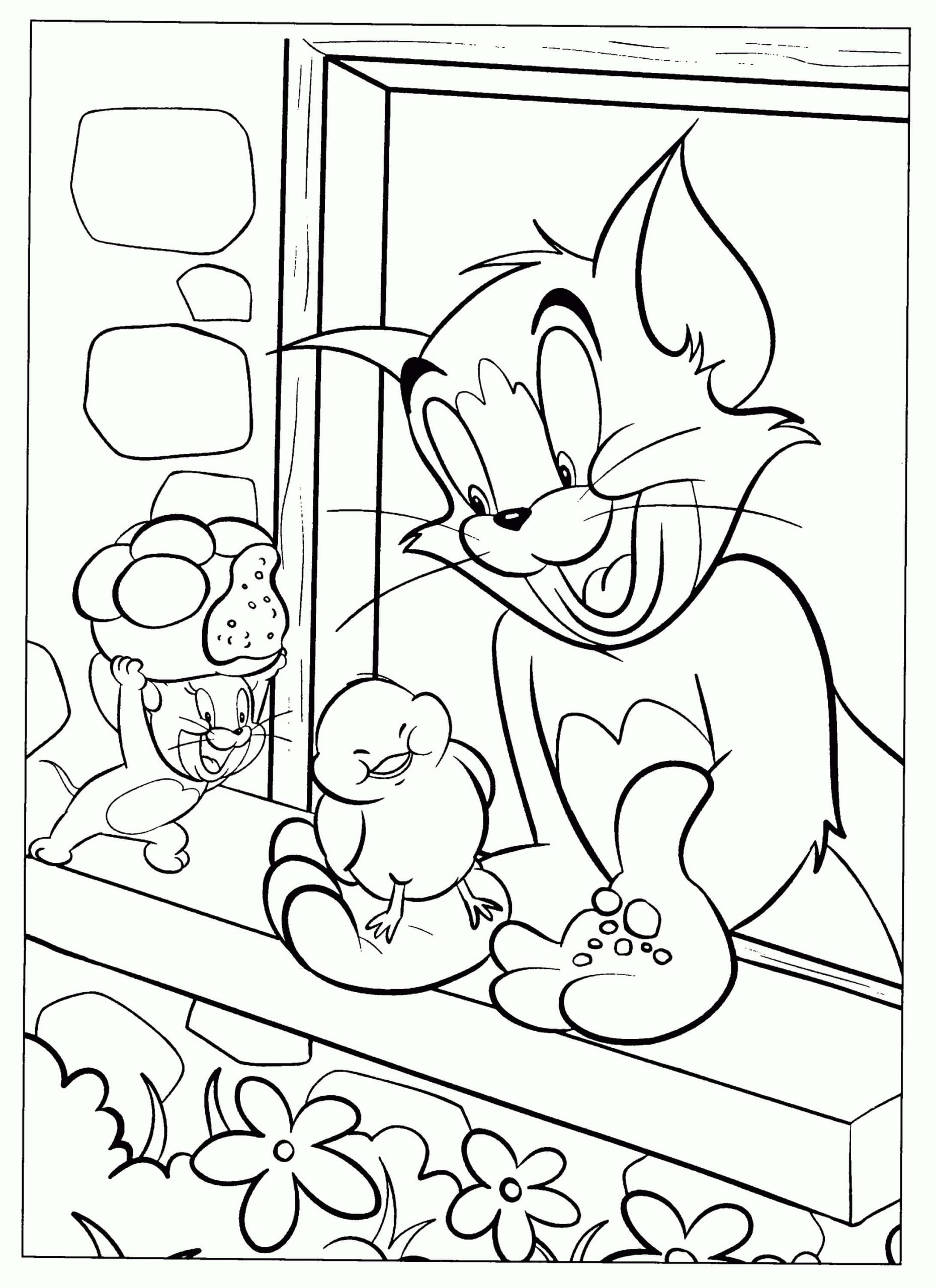 Desenhos de Tom e Jerry com Pato para colorir