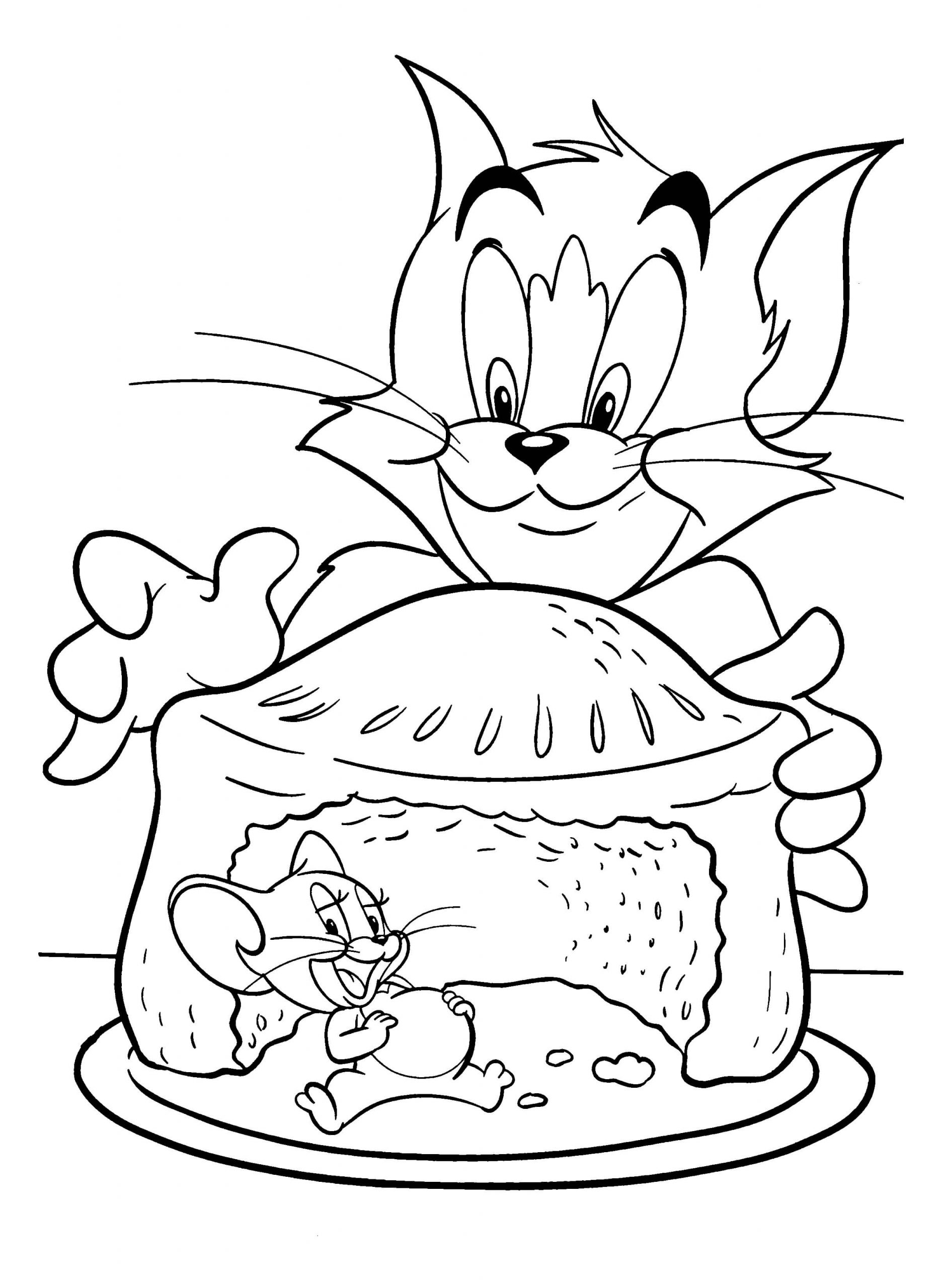 Tom e Jerry comendo Bolo para colorir