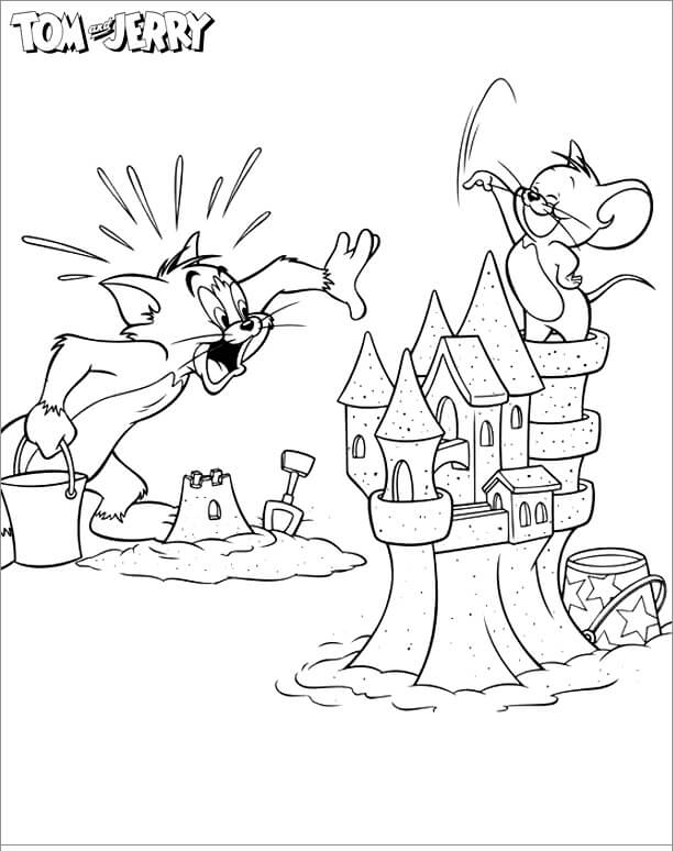Tom e Jerry interpretam Castelo de Areia para colorir