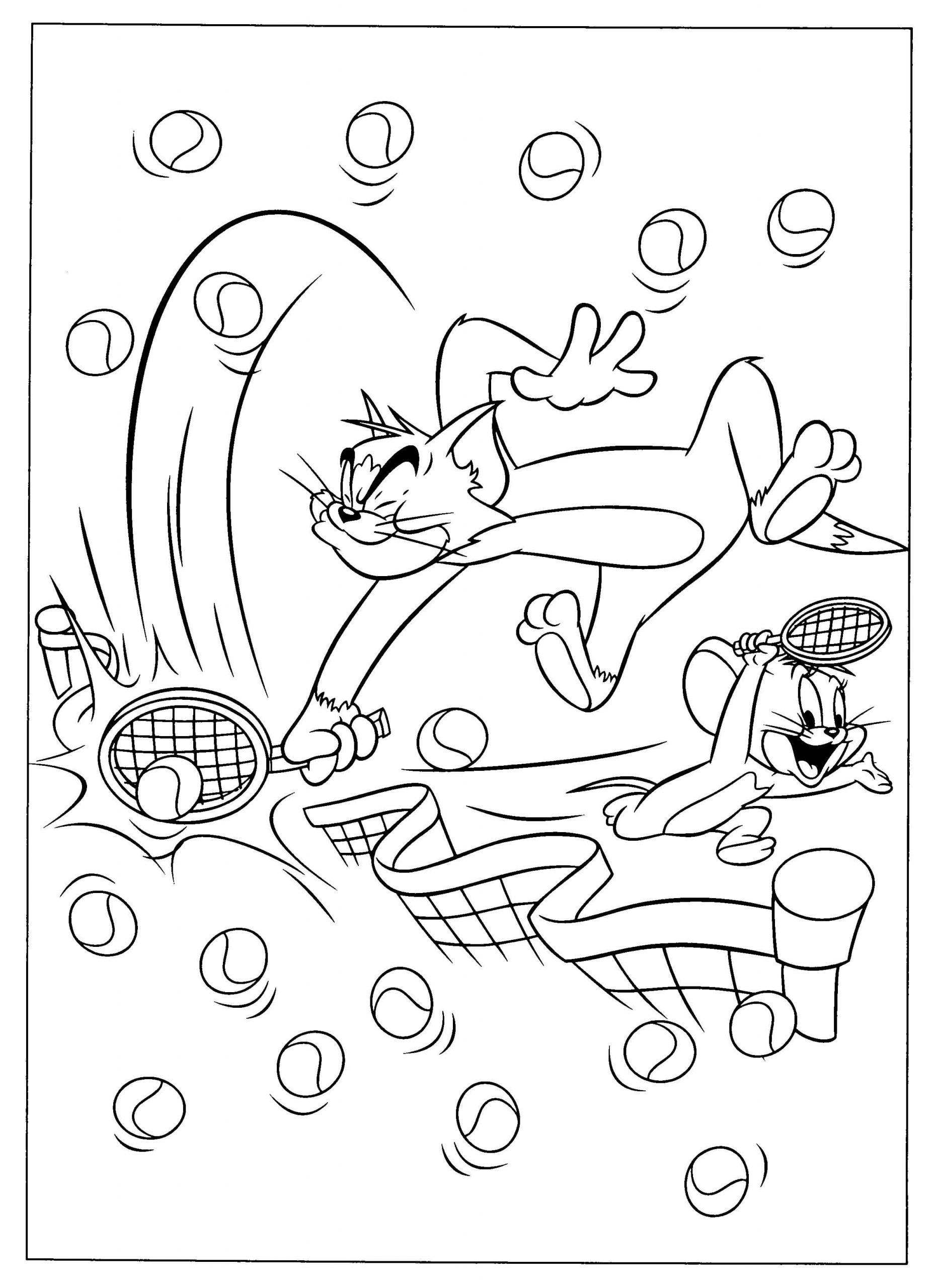 Desenhos de Tom e Jerry jogando Tênis para colorir