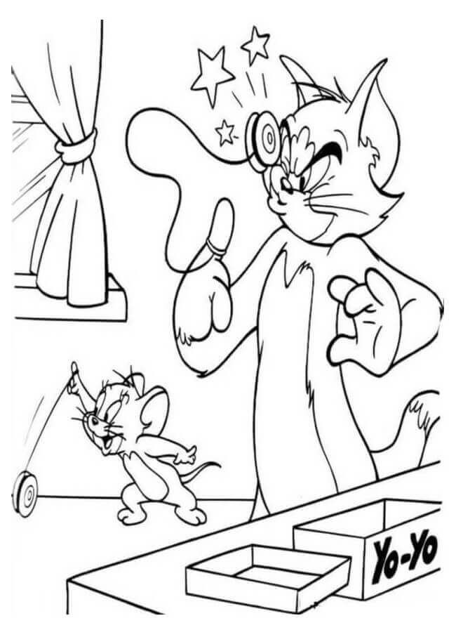 Desenhos de Tom e Jerry jogando Yo Yo para colorir