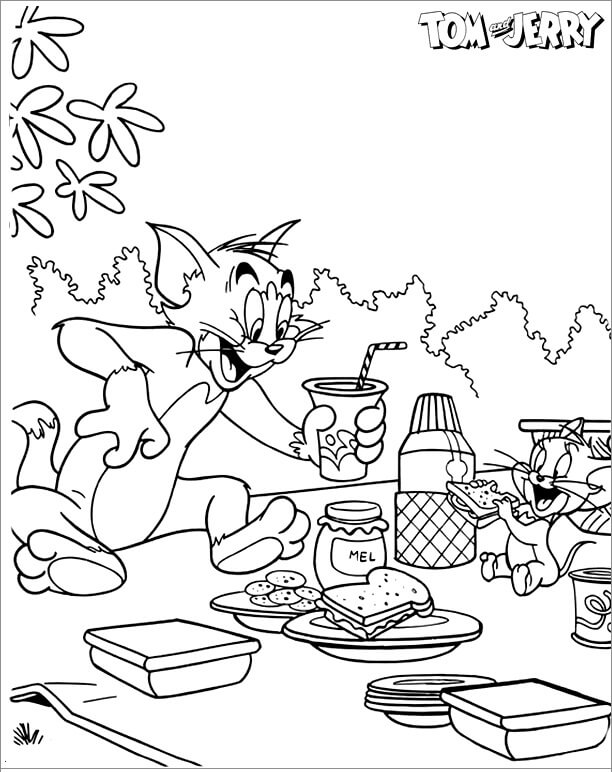 Tom e Jerry no Piquenique para colorir