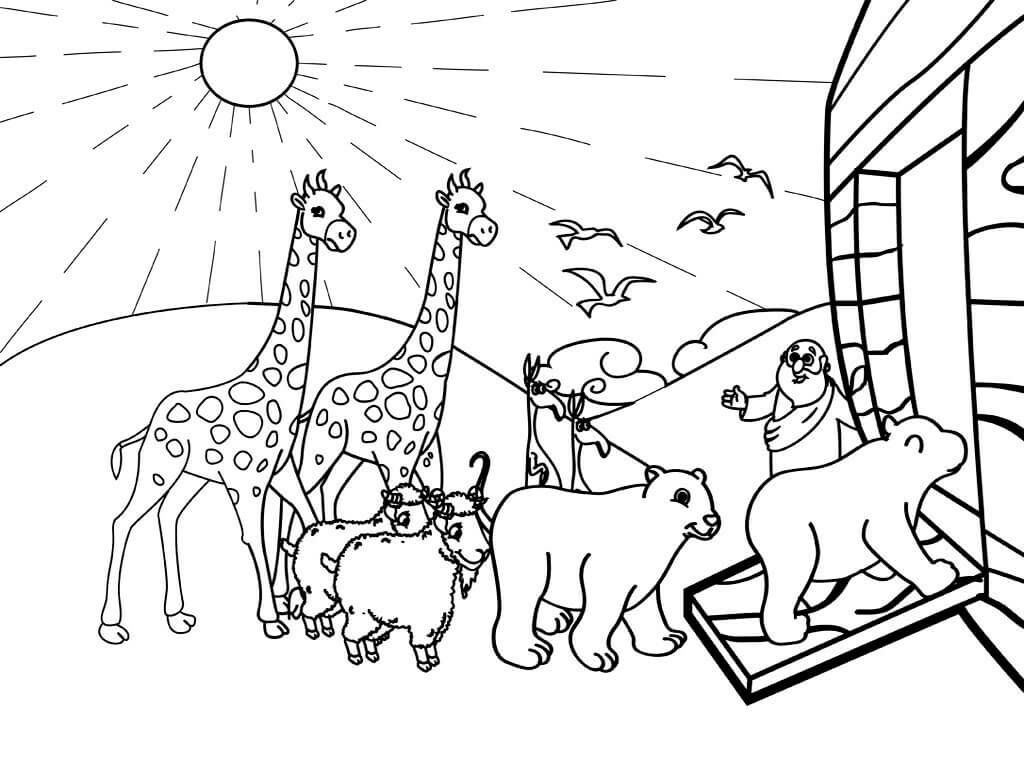 Arca de Noé com Animal para colorir