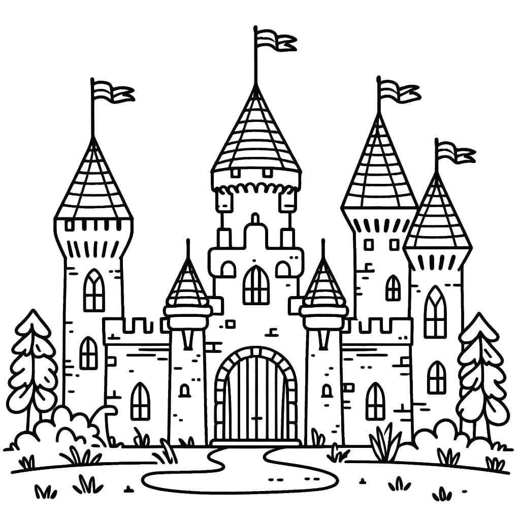 Desenhos de Desenhe simples castelos para colorir