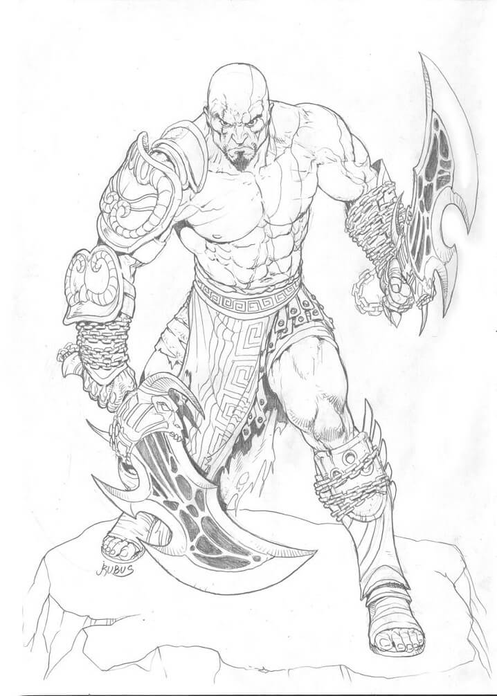Desenhos de Kratos Lutando 2 para colorir