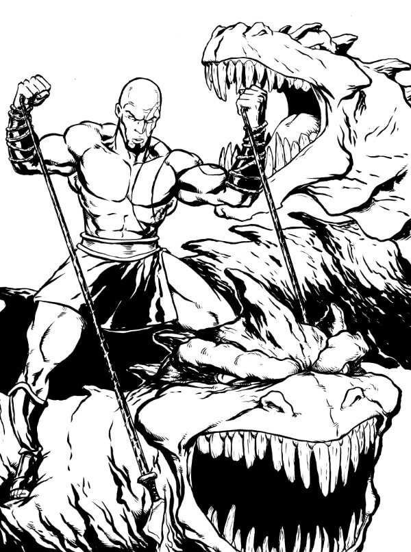 Desenhos de Kratos Lutando 3 para colorir