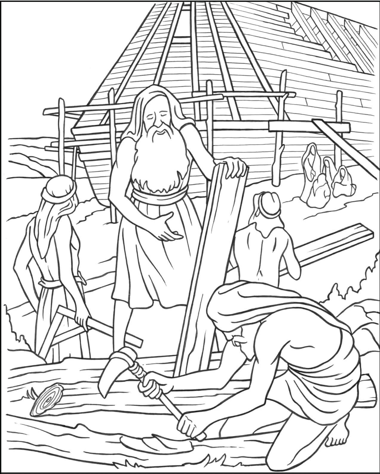 Desenhos de Noé Construindo a Arca para colorir
