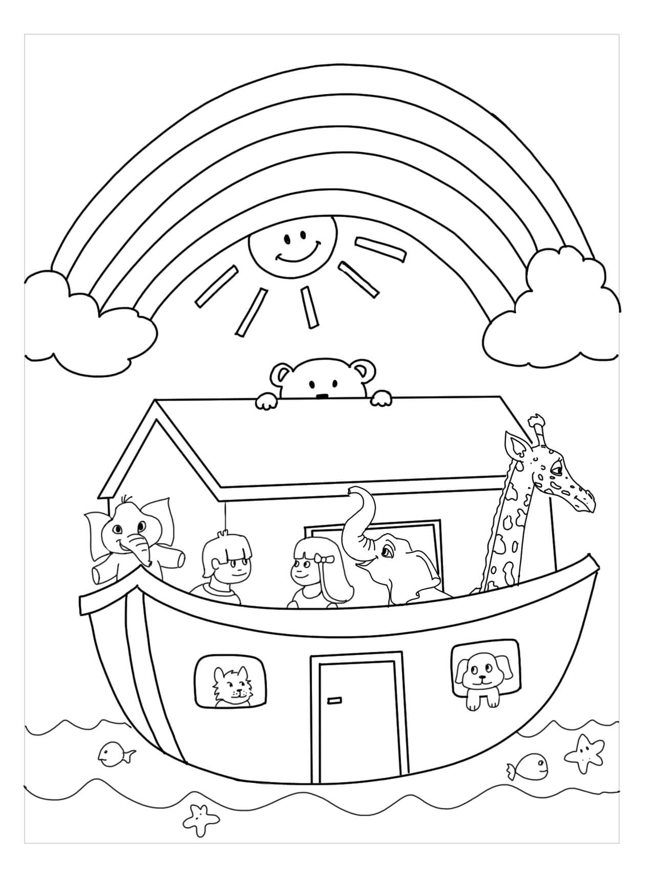 Desenhos de Noé e Animal no Navio para colorir