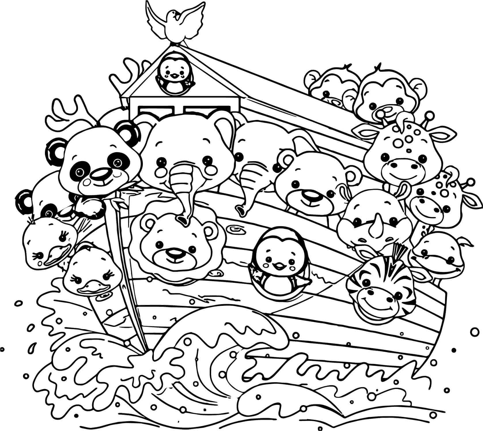 Desenhos de Noé e um Animal Fofo na Arca para colorir