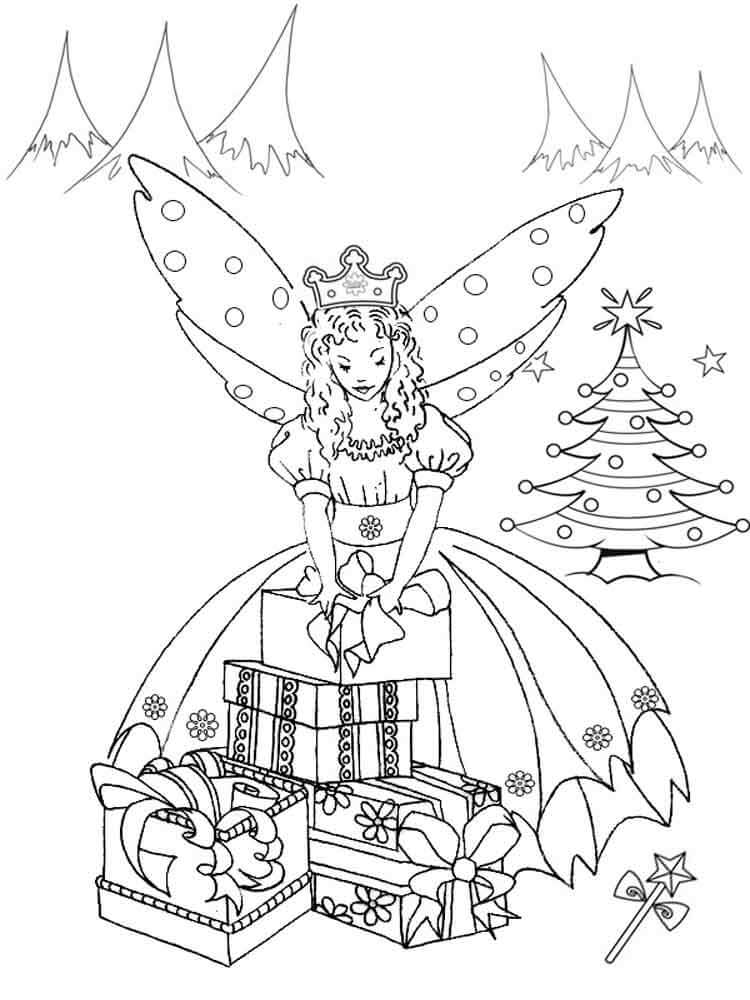 Desenhos de Fada no Natal para colorir