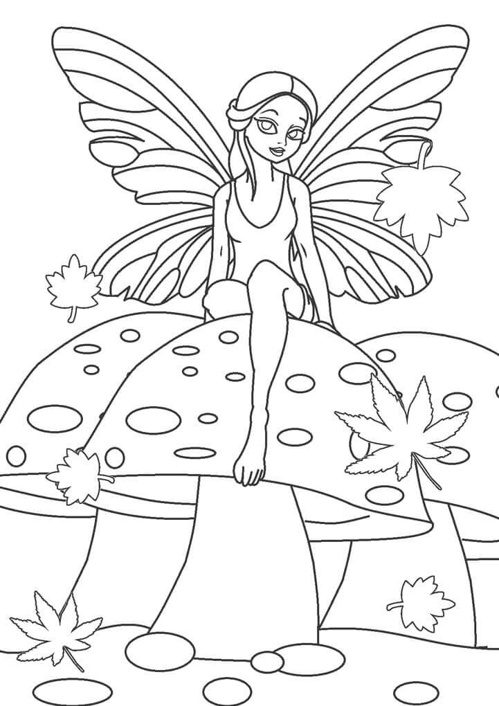 Desenhos de Fada Sentada no Cogumelo para colorir