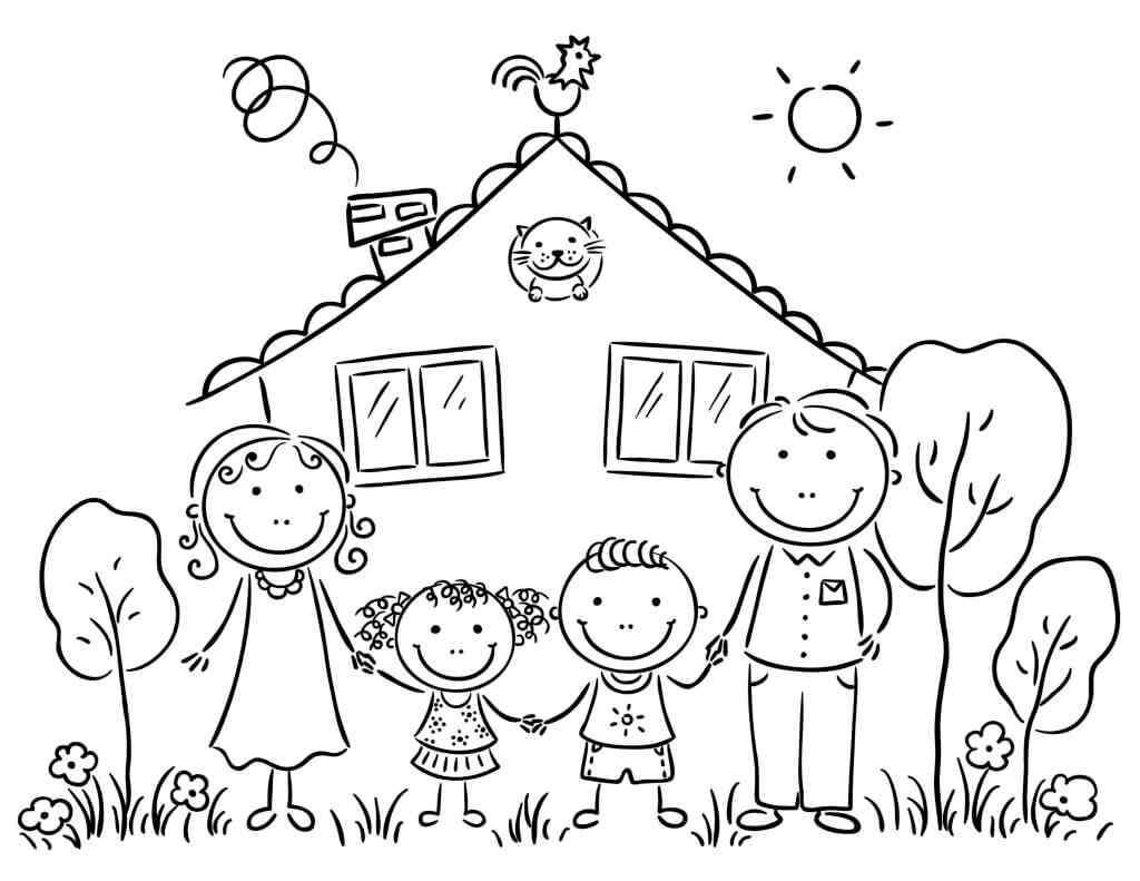 Desenhos de Família com Casa para colorir