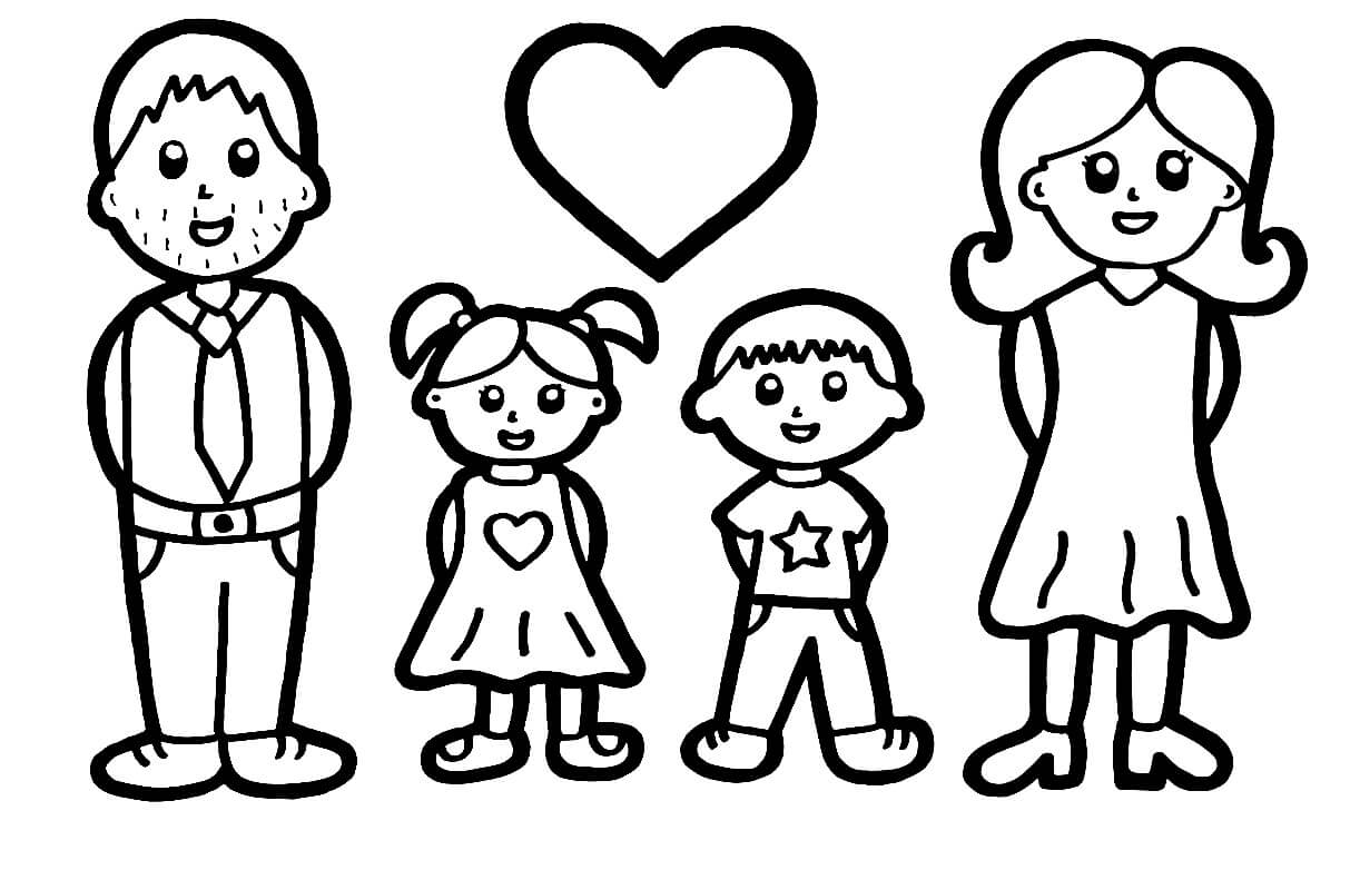 Desenhos de Família com Coração para colorir