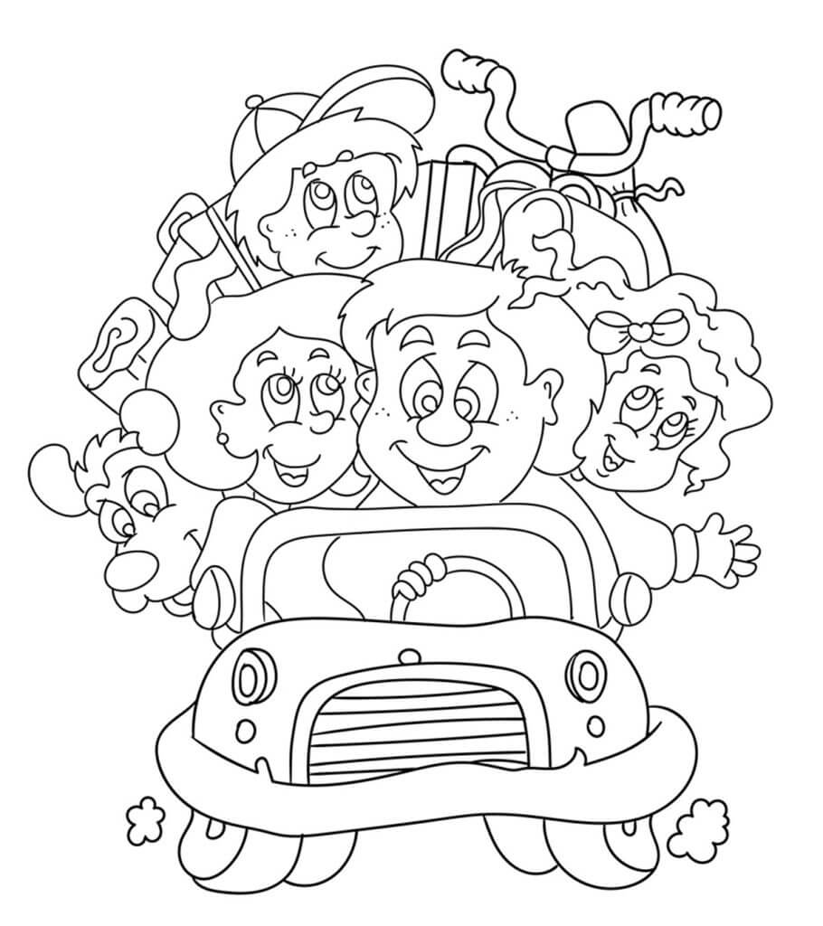 Família Engraçada no Carro para colorir