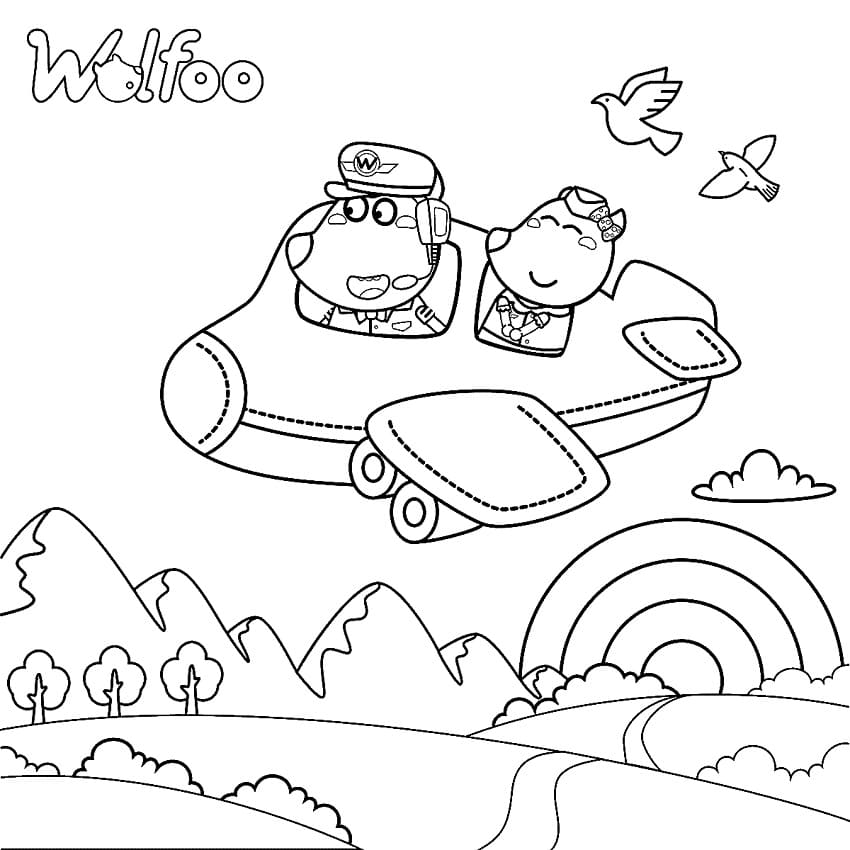 Desenhos de Desenhar Wolfoo no Avião para colorir