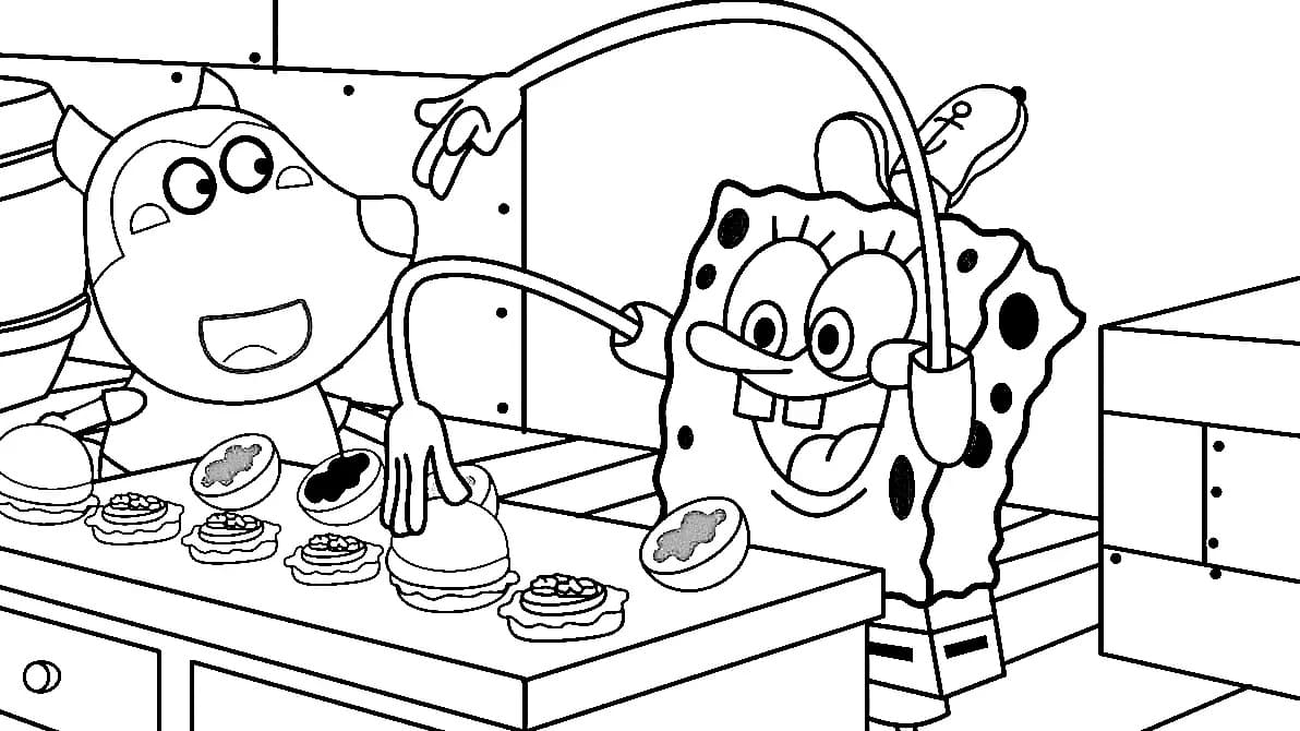 Desenhos de Desenhe Wolfoo e Bob Esponja para colorir