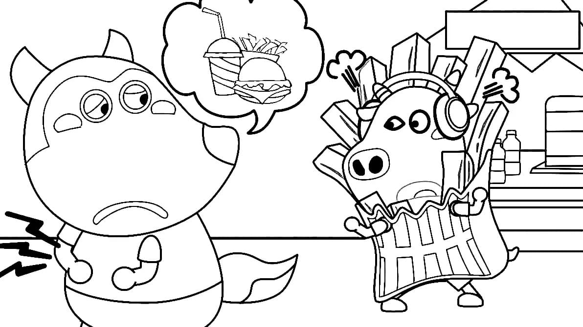 Desenhos de Desenhe Wolfoo e Junk Foods para colorir