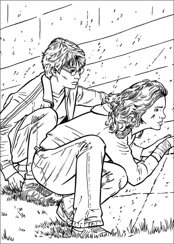 Harry Potter e Hermione 1 para colorir