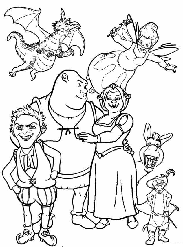 Desenhos de Shrek e Amigos para colorir
