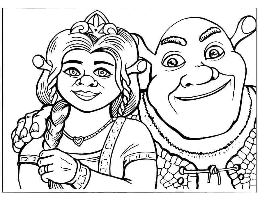 Desenhos de Shrek e Fiona para colorir