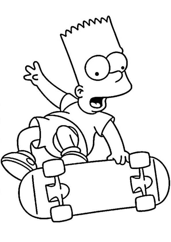 Desenhos de Bart Simpson Jogando Skate para colorir