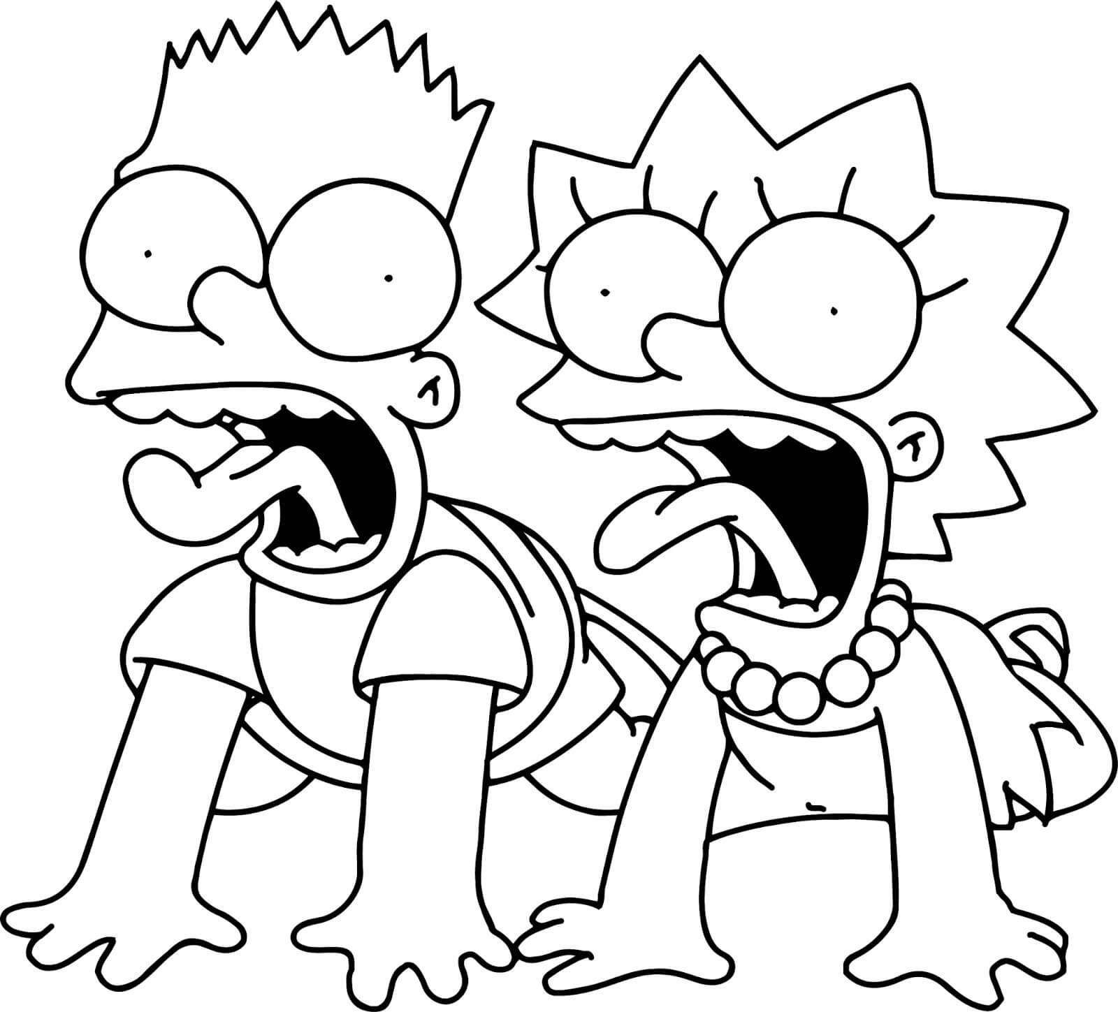 Desenhos de Bart Simpson e Lisa Simpson Engraçados para colorir