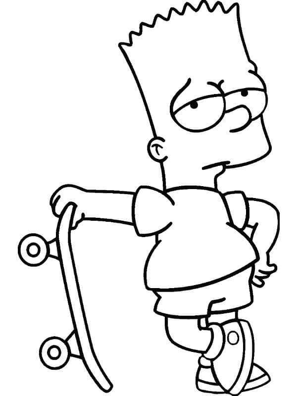 Desenhos de Bart Simpson e o Skate para colorir