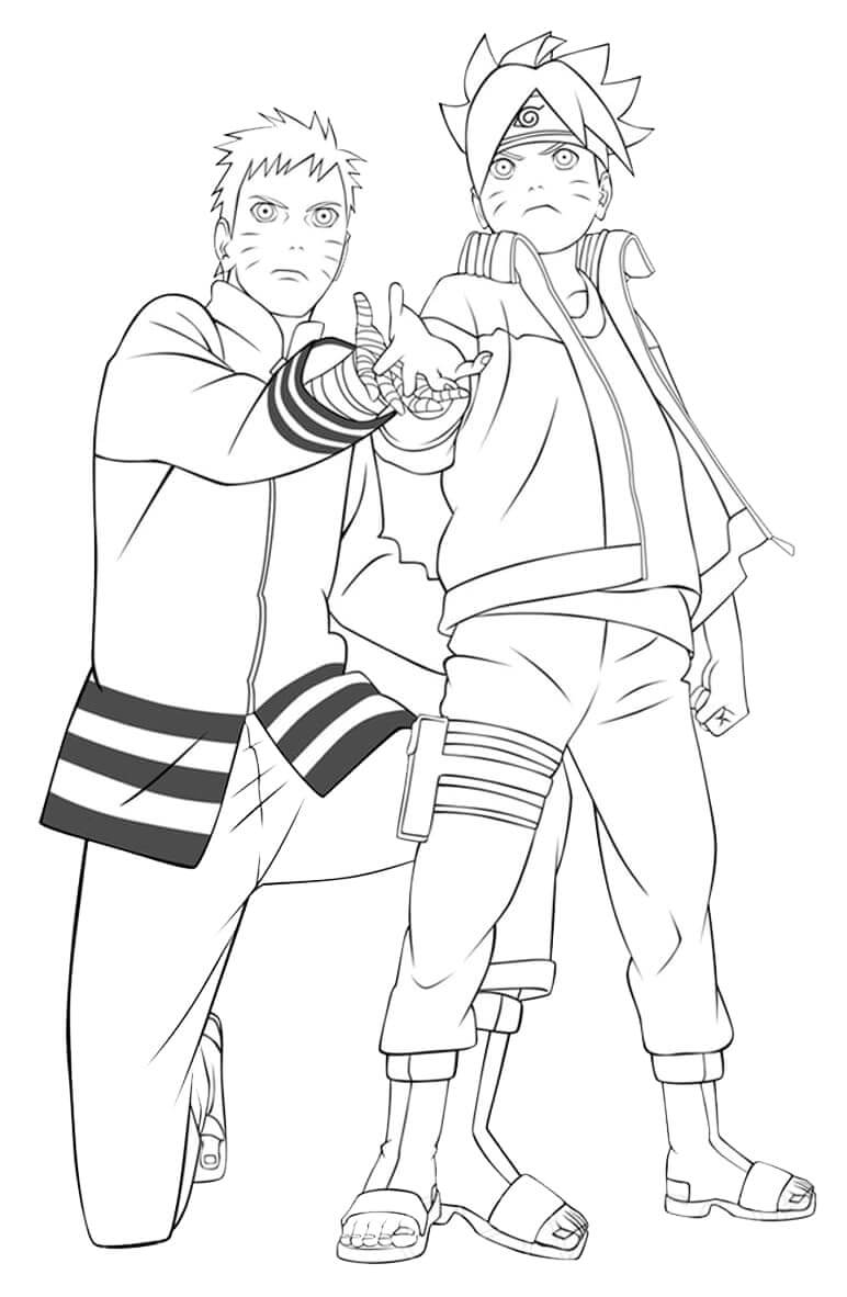 Desenhos de Boruto e Naruto Lutando para colorir