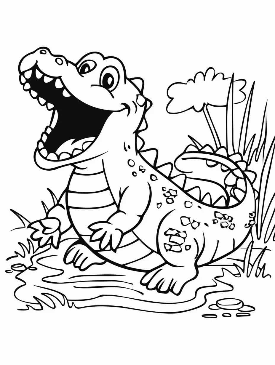 Desenhos de Desenhar Crocodilo básico grátis para colorir