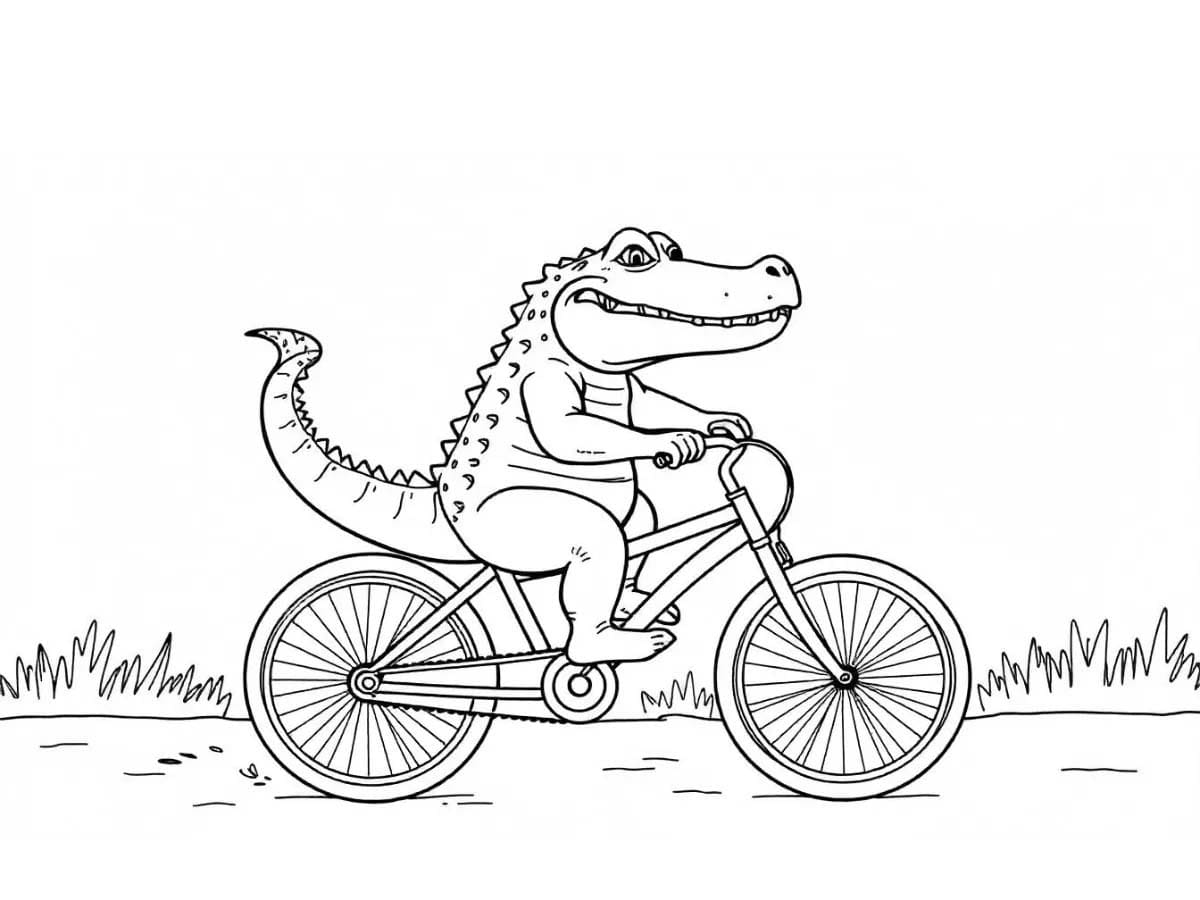 Desenhos de Desenhe crocodilo de bicicleta para colorir