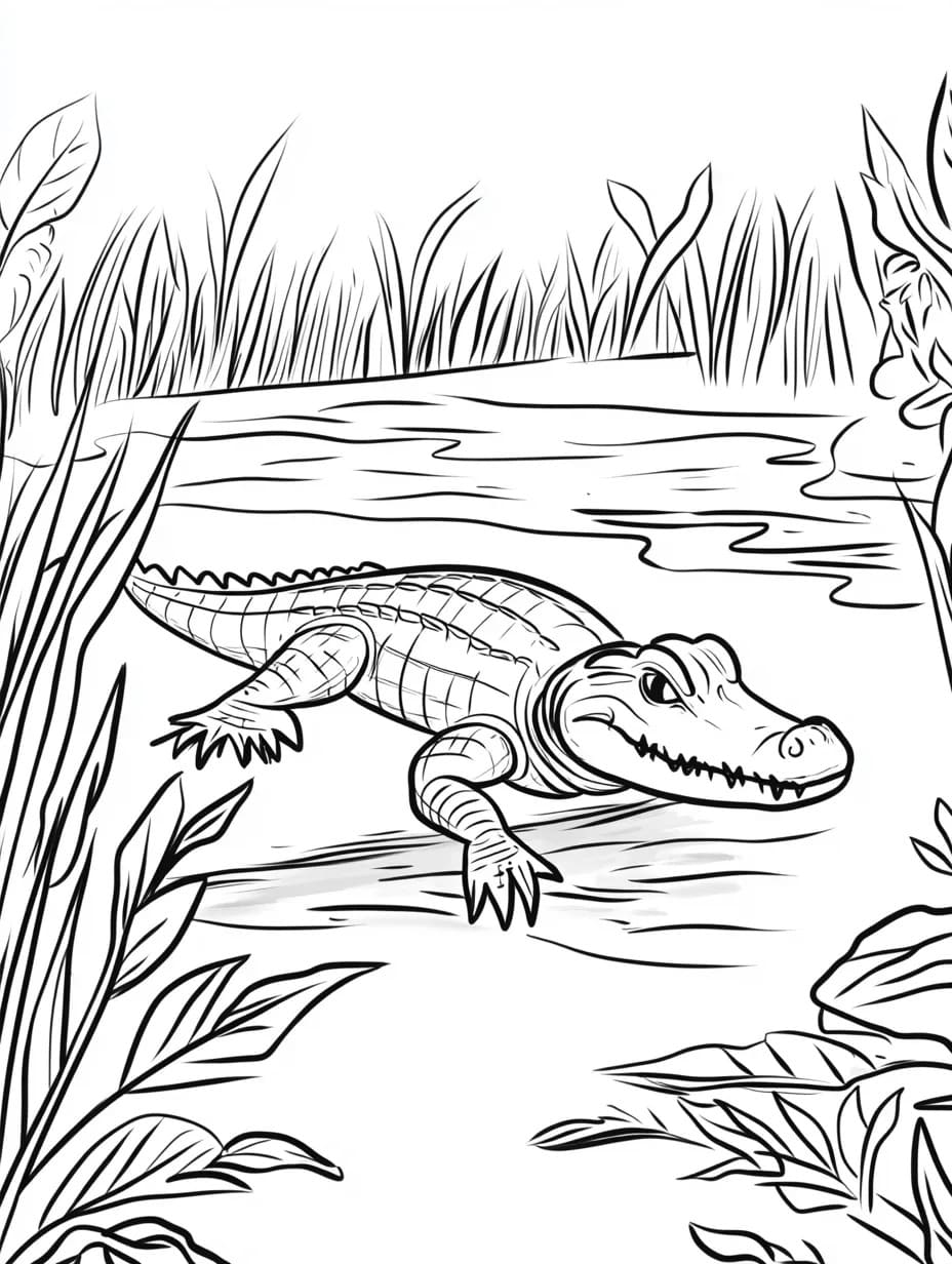 Desenhos de Desenhe um crocodilo no pântano para colorir