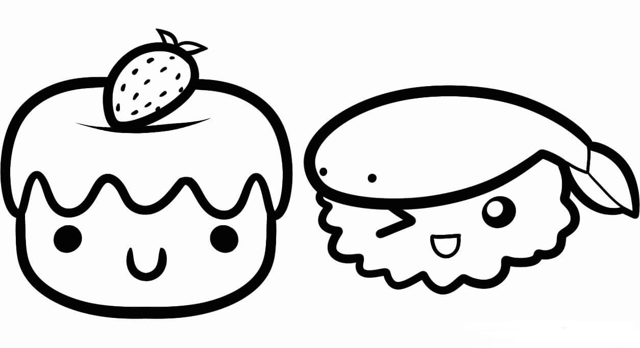 Desenhos de Dois Alimentos Fofos para colorir