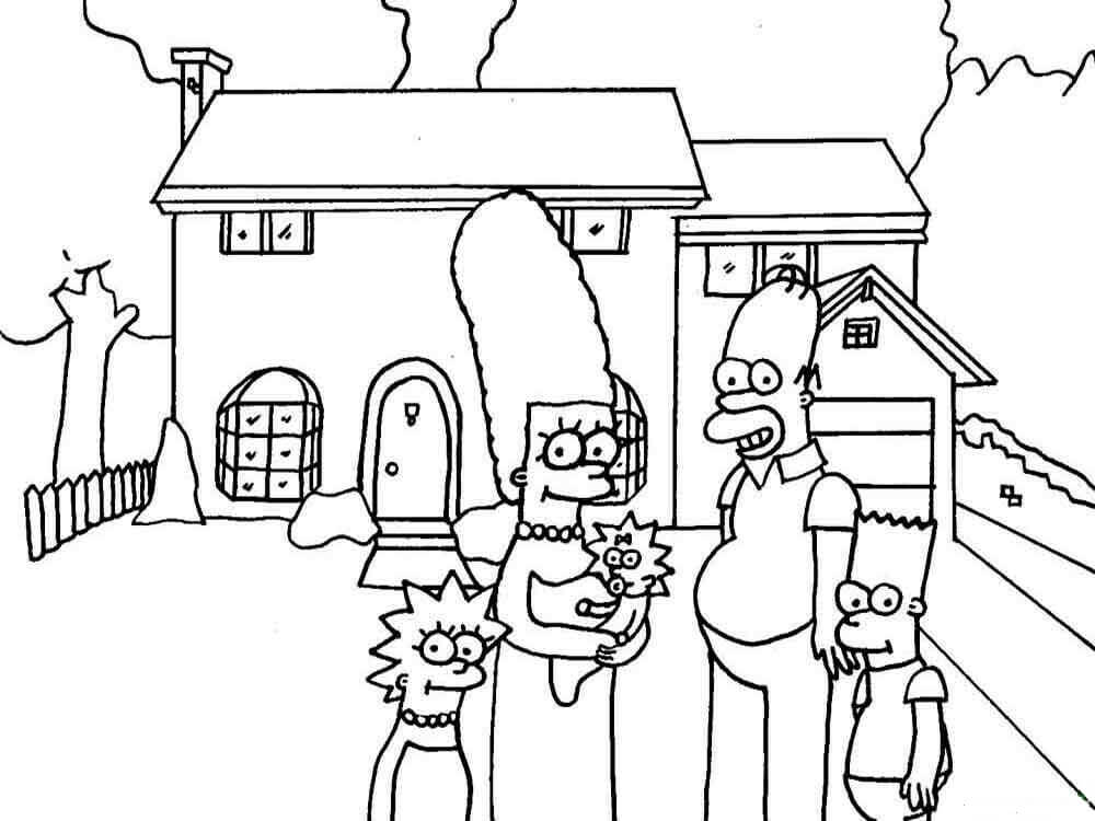 Desenhos de Família Simpson em uma Casa para colorir
