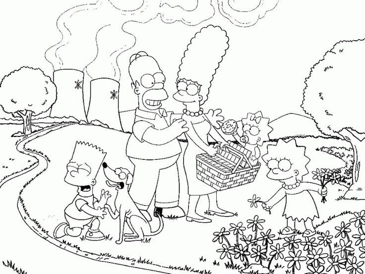 Desenhos de Família Simpson vai Fazer Piquenique para colorir