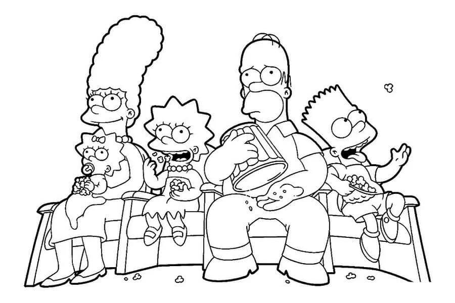 Desenhos de Família Simpsons Assistindo Cinema para colorir