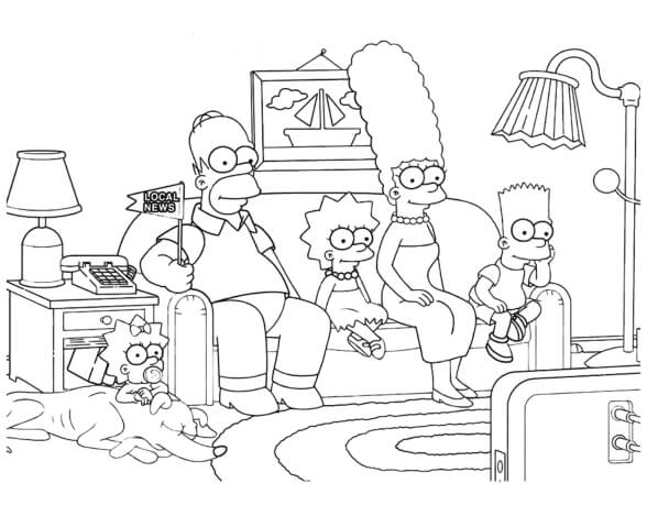 Família Simsons Assistindo TV para colorir